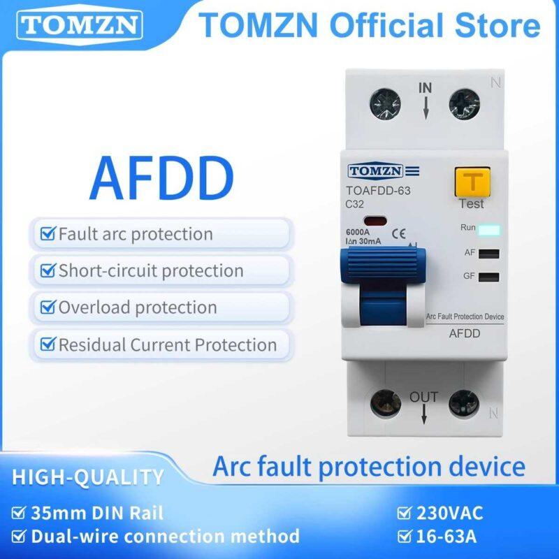 TOMZN AFDD 63A 30mA Arc Fault Detection RCBO – Overload, Short Circuit & Leakage Protection
